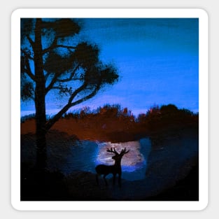 Dusk twilight deer silhouette Sticker